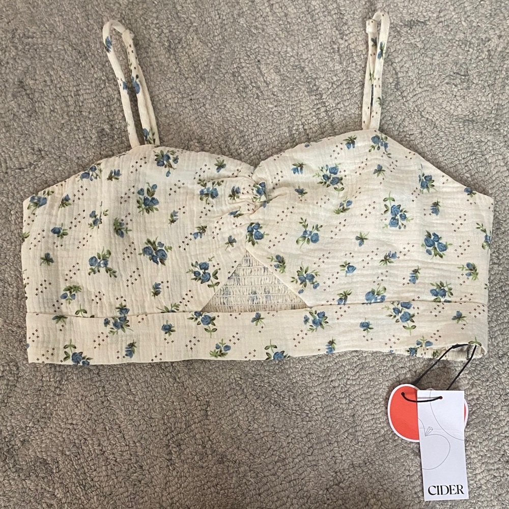 NWT Cider Blue Floral Cutout Crop Cami Top XL Cottagecore